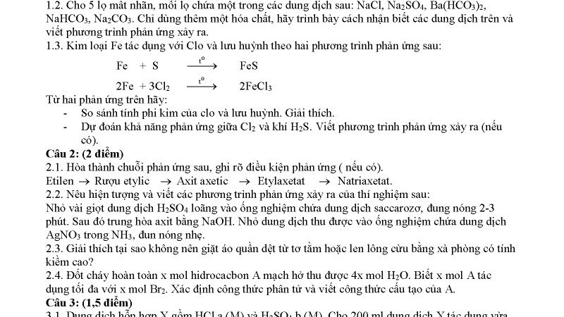 Đề thi HSG Hoá 9 Tỉnh Bà Rịa – Vũng Tàu – Năm học 2020 – 2021