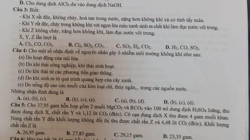 Đề thi HSG Hoá 9 Tỉnh Phú Thọ – Năm học 2022 – 2023