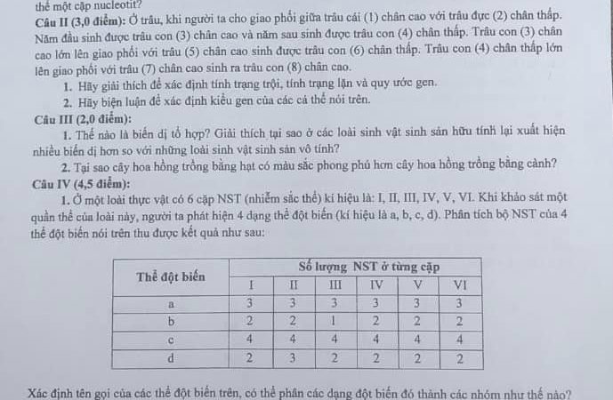 File word đề thi HSG Sinh 9 Tỉnh Hưng Yên – năm học 2022 – 2023