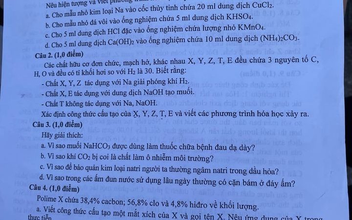 Đề thi vào 10 Chuyên Hóa Hà Tĩnh – Năm học 2023 – 2024