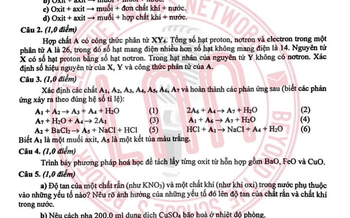 Đề thi vào 10 Chuyên Hóa Quảng Ngãi – Năm học 2023 – 2024