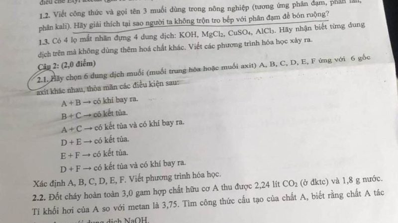 Đề thi vào 10 Chuyên Hóa Vũng Tàu – Năm học 2023 – 2024